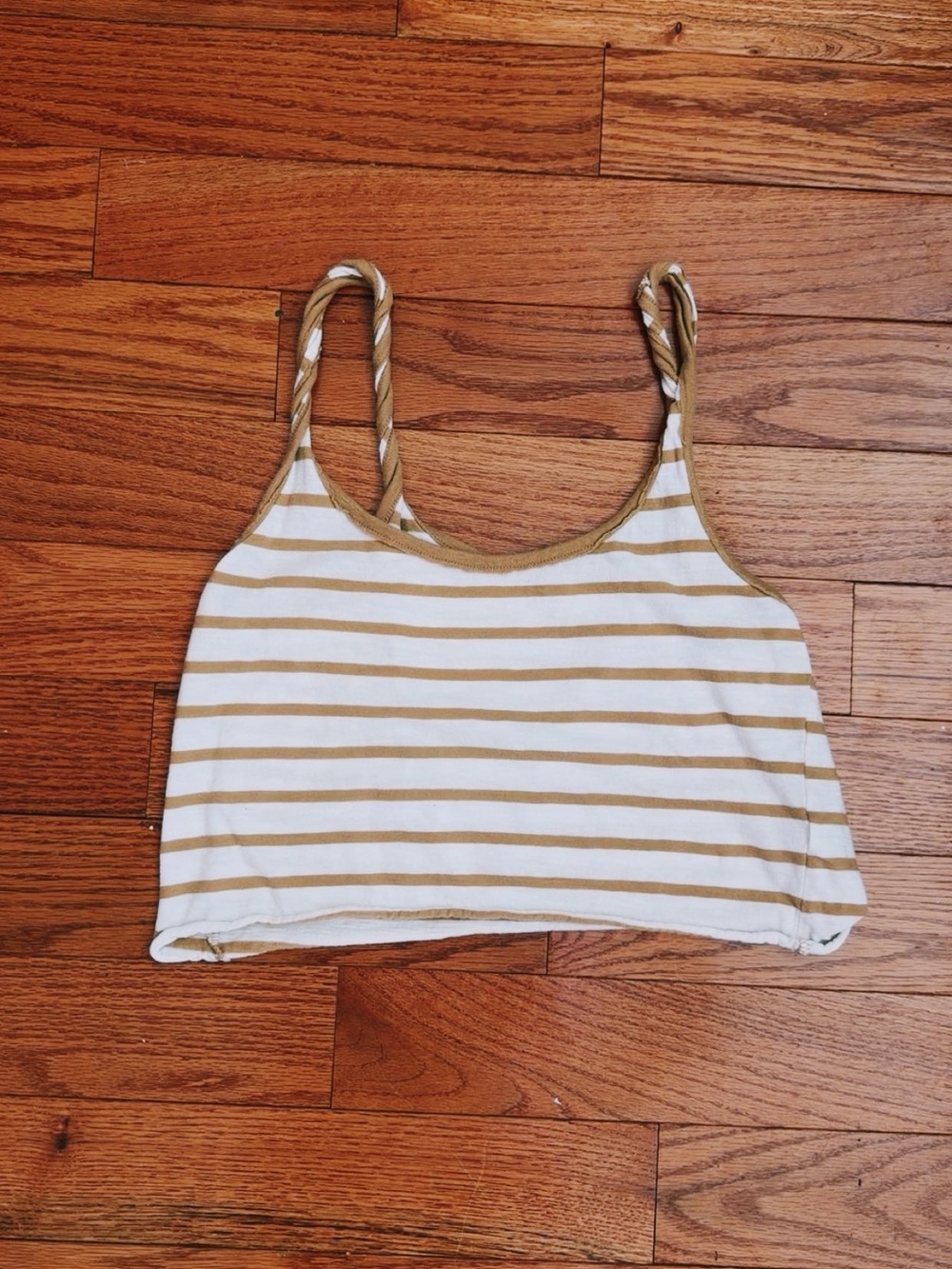 aerie White and Tan Striped Cropped Tank